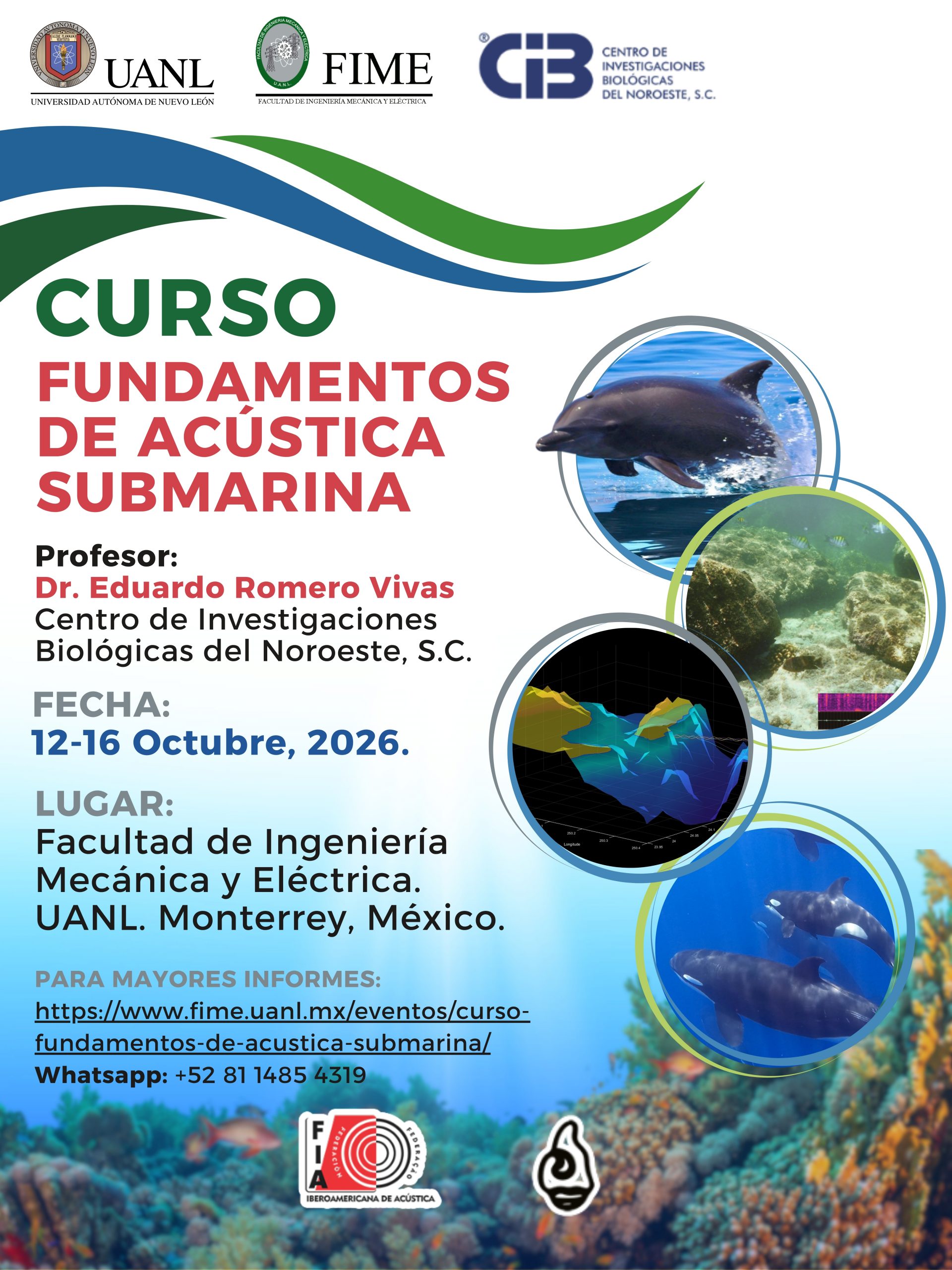 El curso abordará el monitoreo de ambientes marinos mediante acústica pasiva.